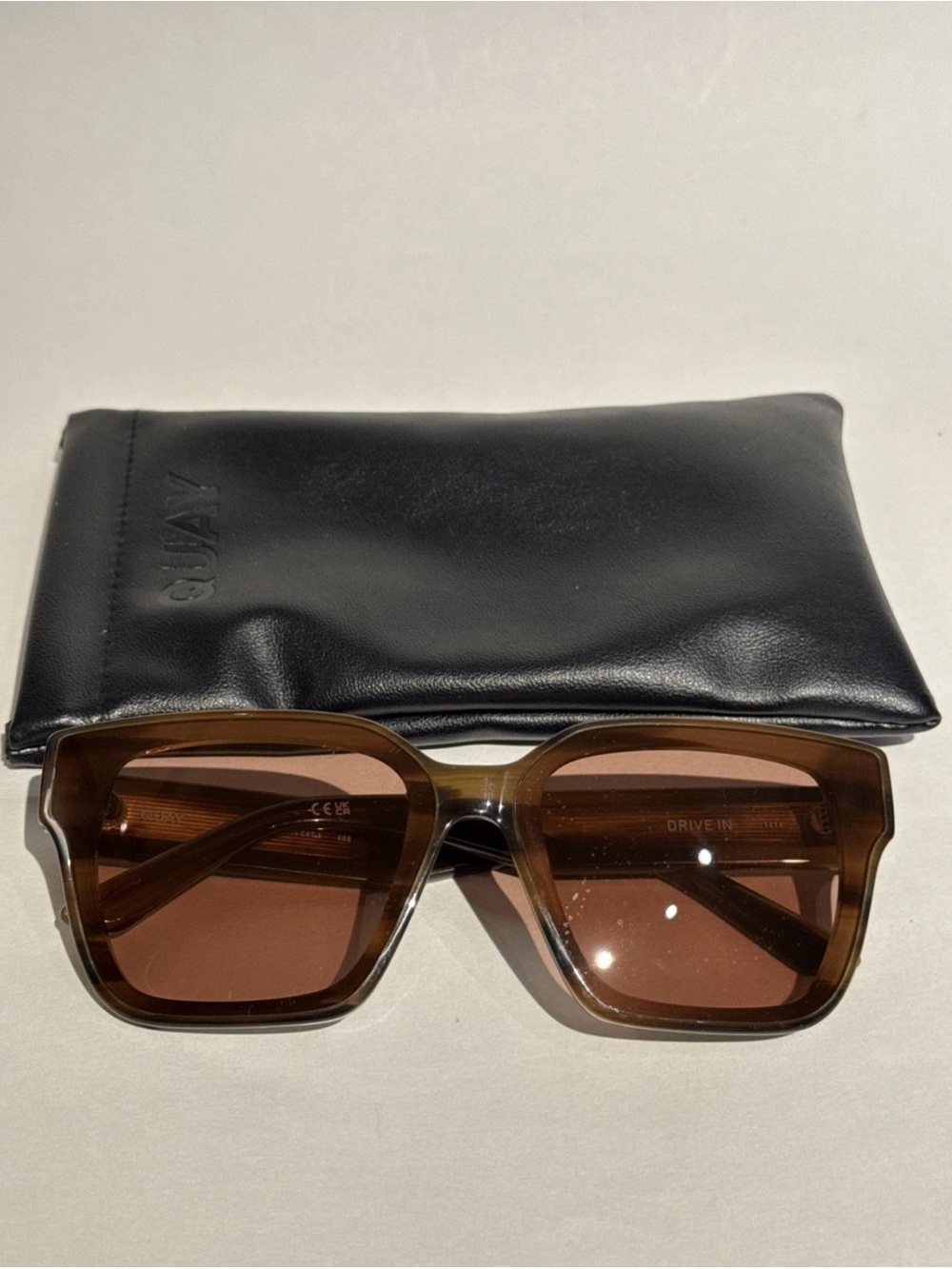 QUAY Australia Drive In Wood Tortoise Oversized Square Frame Sunglasses Eyewear